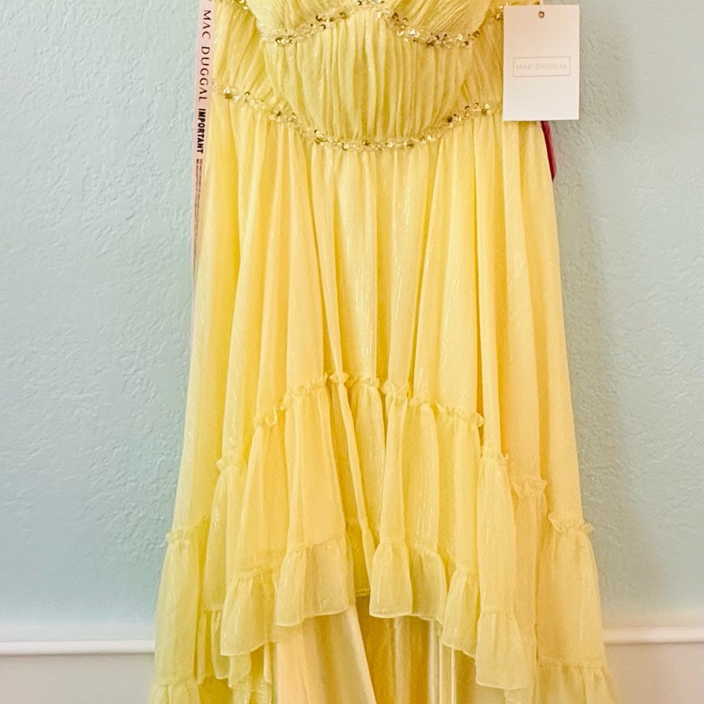 Mac Duggal Lemon Gown with Sparkling Accents - Picture 2 of 11